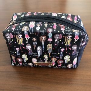 NEW! Nikky by Nicole Lee Black Zip Makeup Toiletry Bag w/ Fashion Girls Print